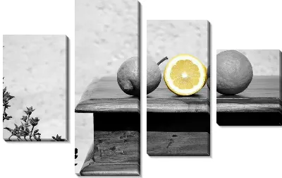 Модульная картина Желтые лимон среди черно-белых