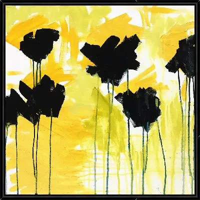 Черные цветы на фоне желтого