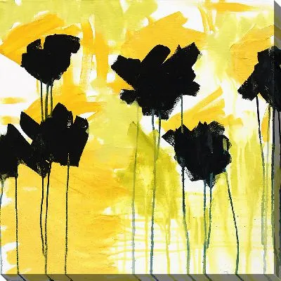 Черные цветы на фоне желтого