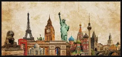 Картина Винтажный коллаж из достопримечательностей мира