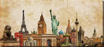 Постер Винтажный коллаж из достопримечательностей мира