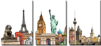 Модульная картина Коллаж из достопримечательностей мира на белом фоне