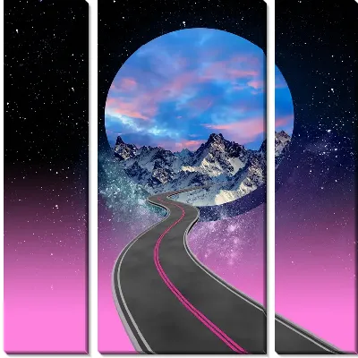 Модульная картина Дорога сквозь космос к Луне