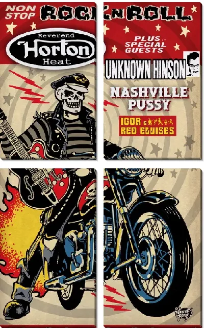 Модульная картина Скелет на мотоцикле RocknRoll