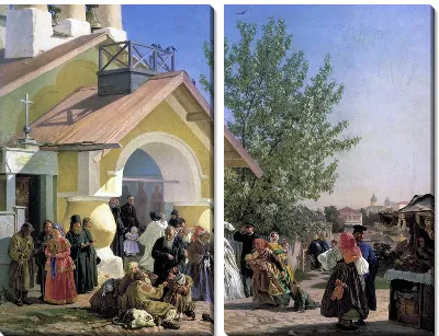 Картина Выход из церкви в Пскове (Exiting the church in Pskov)