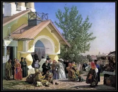 Картина Выход из церкви в Пскове (Exiting the church in Pskov)