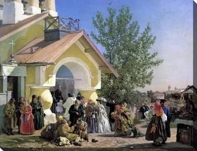 Картина Выход из церкви в Пскове (Exiting the church in Pskov)