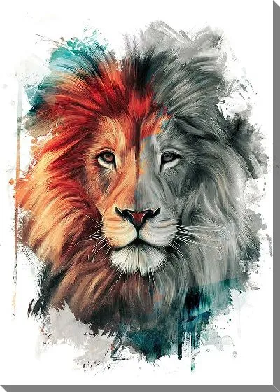 Картина маслом Лев цвет-ч/б