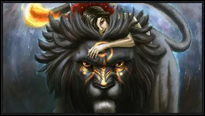 Картина Черный лев с девушкой