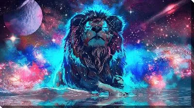 Картина маслом Лев-косомос