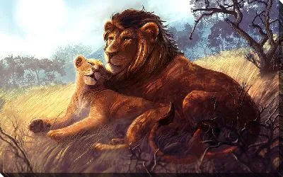 Картина маслом Лев с львенком