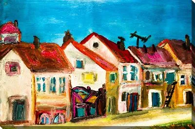 Картина маслом Городской пейзаж с домиками