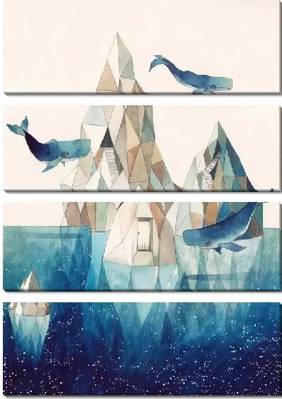 Модульная картина Киты летают вокруг айсберга