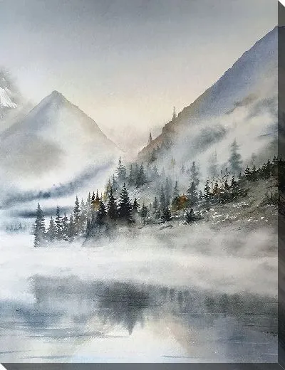 Картина маслом Зимний, горный пейзаж