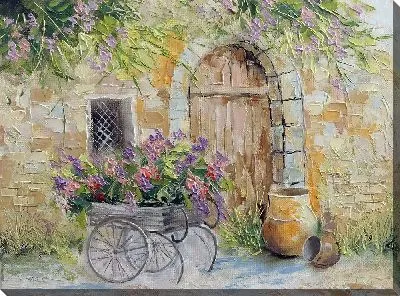 Картина маслом Уютный дворик с цветами