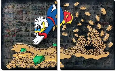 Модульная картина Скрудж Макдак ныряет в монеты