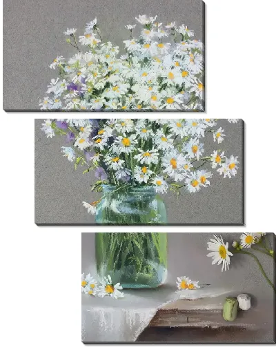 Модульная картина Букет с ромашками в вазе на столе