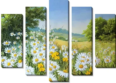 Модульная картина Объемные ромашки в поле