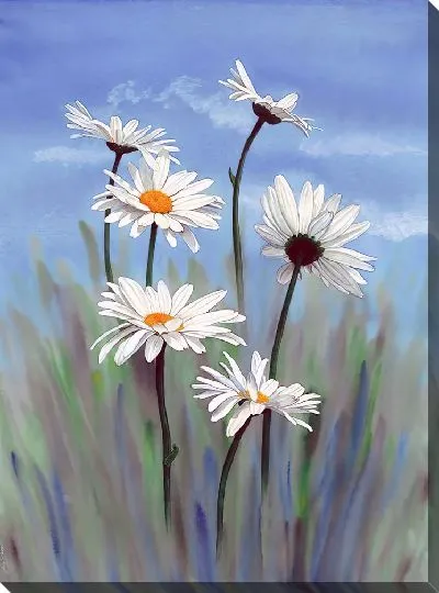 Картина маслом 6 ромашек