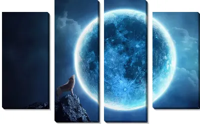 Модульная картина Волк воет на Луну №3