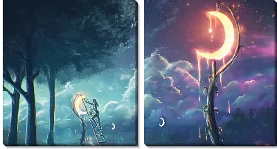 Модульная картина Огненная Луна