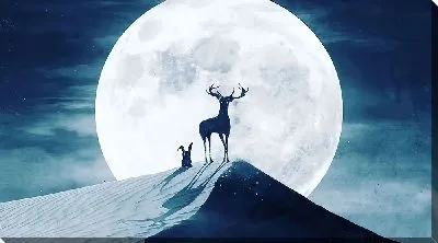 Олень на фоне Луны