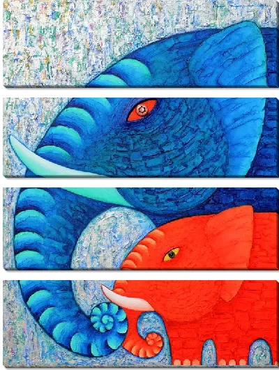 Модульная картина Синий и красный слоны