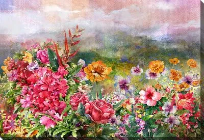 Картина маслом Разные полевые цветы