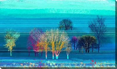 Постер Яркий коллаж с линиями и деревьями