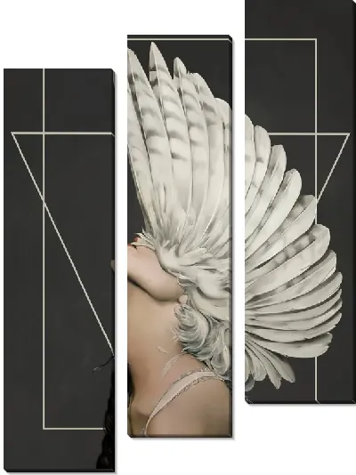 Картина Девушка с перьями на голове на фоне фигур