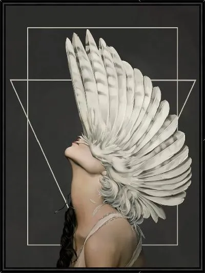 Картина Девушка с перьями на голове на фоне фигур