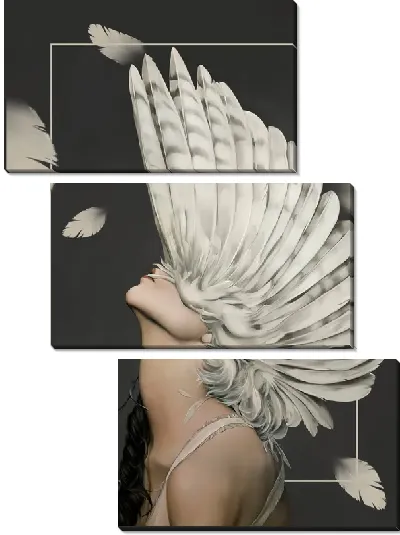 Картина Девушка с перьями на голове на фоне перьев