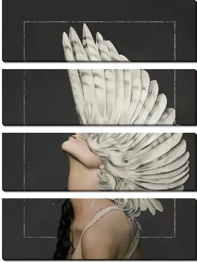 Картина Девушка с перьями на голове на фоне серебряного прямоугольника