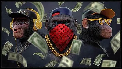 Картина Три обезьяны в очках с долларами