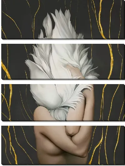 Картина Девушка с перьями и золотыми линиями