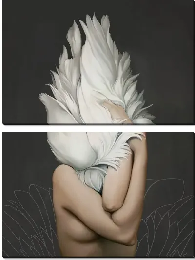 Картина Девушка с перьями с силуэтом цветка