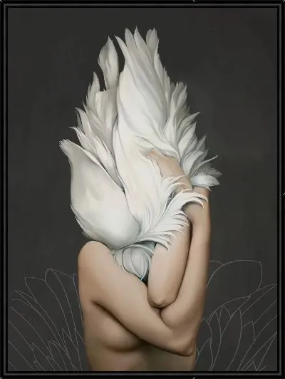 Картина Девушка с перьями с силуэтом цветка