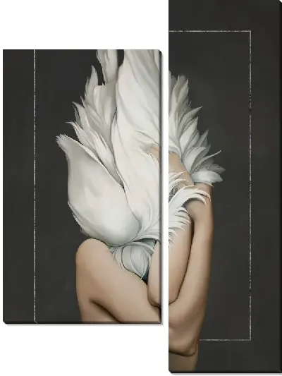 Картина Девушка с перьями с серебристым прямоугольником
