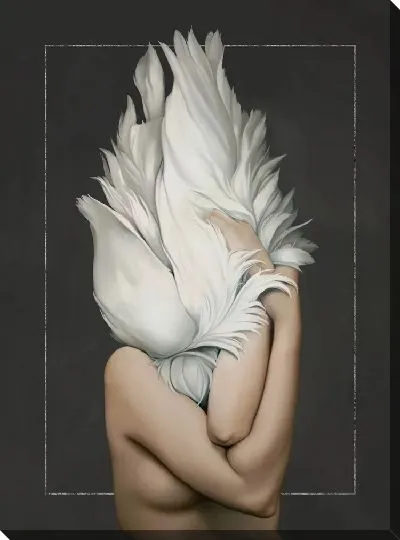 Картина Девушка с перьями с серебристым прямоугольником