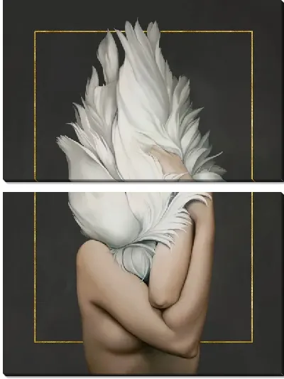 Картина Девушка с перьями с золотым прямоугольником