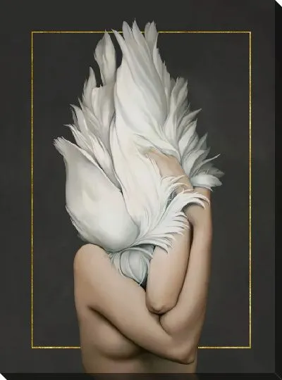 Картина Девушка с перьями с золотым прямоугольником