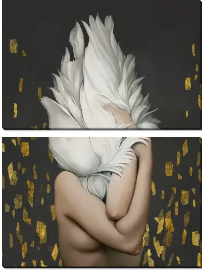 Картина Девушка с перьями и золотыми мазками