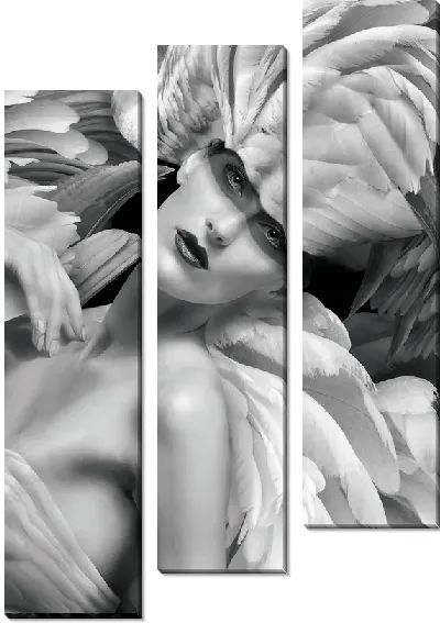 Модульная картина Девушка с перьями лебедя