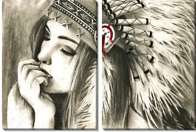 Модульная картина Девушка с перьями в стиле индейца