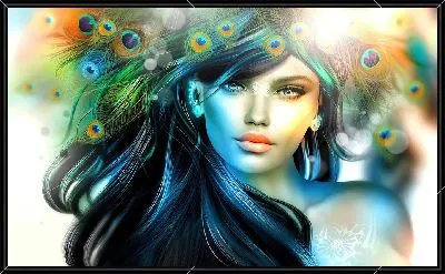 Картина Девушка с перьями павлина №2