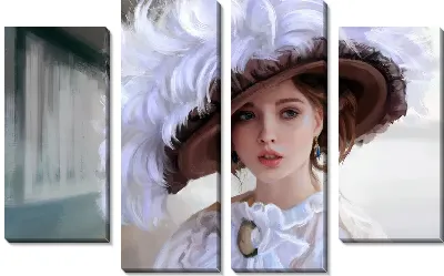 Модульная картина Элегантная девушка в шляпе с перьями