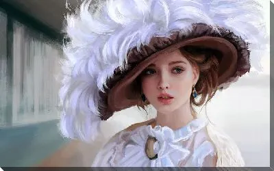 Картина маслом Элегантная девушка в шляпе с перьями