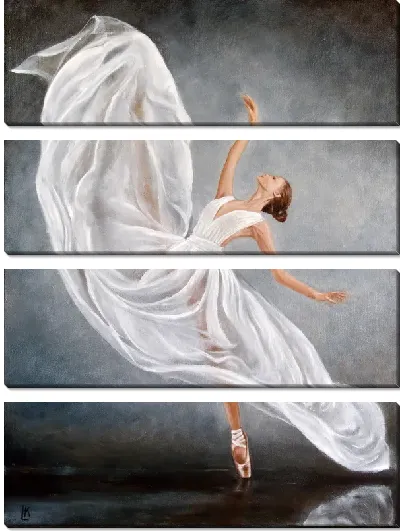 Модульная картина Парящая балерина в белом платье