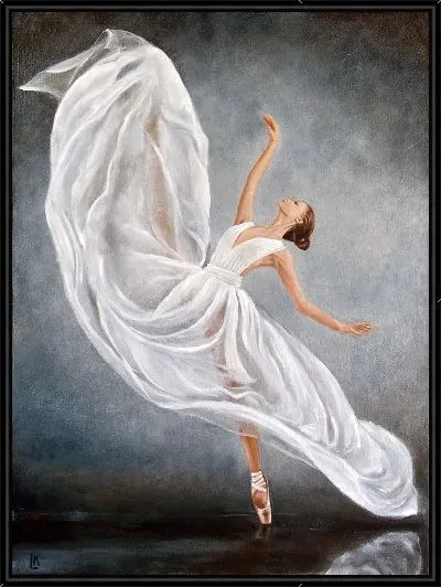 Картина Парящая балерина в белом платье