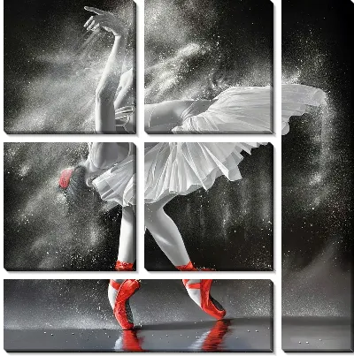 Модульная картина Балерина в позе лебедя и красных пуантах